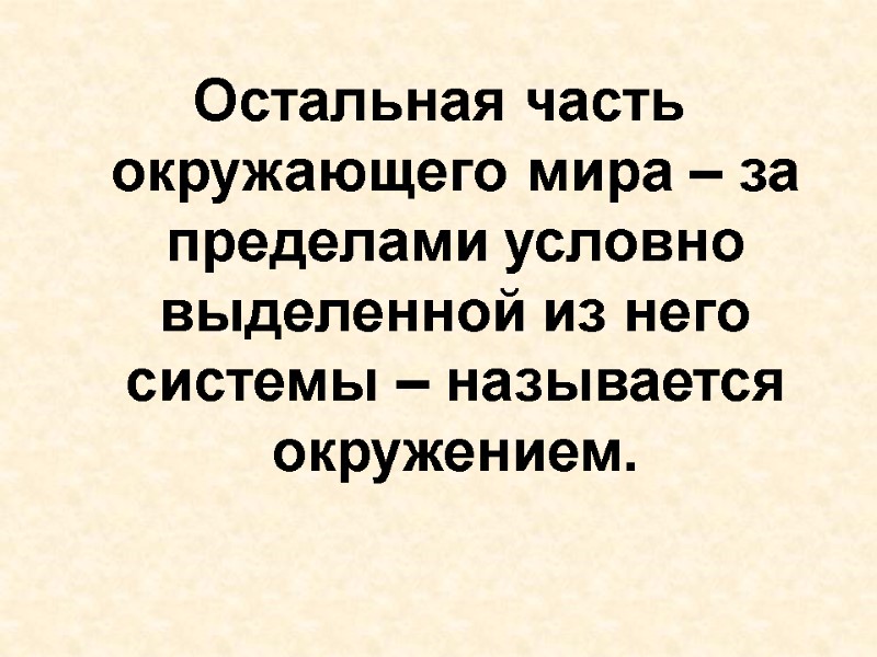 Остальная часть окружающего мира – за пределами условно выделенной из него системы – называется